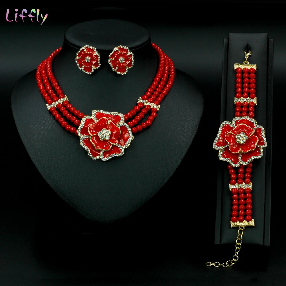 Liffly Модные Свадебные Ювелирные наборы для невесты женщин африканские бусины