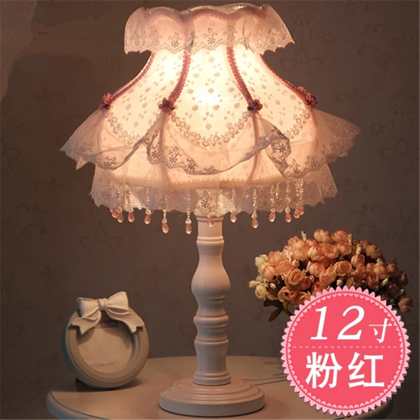 European Korean Pink Princess Table Lamps Lace Fabric Shade Bedroom Bedside Lamp Wedding Lights Home Study Deco Fixtures | Освещение
