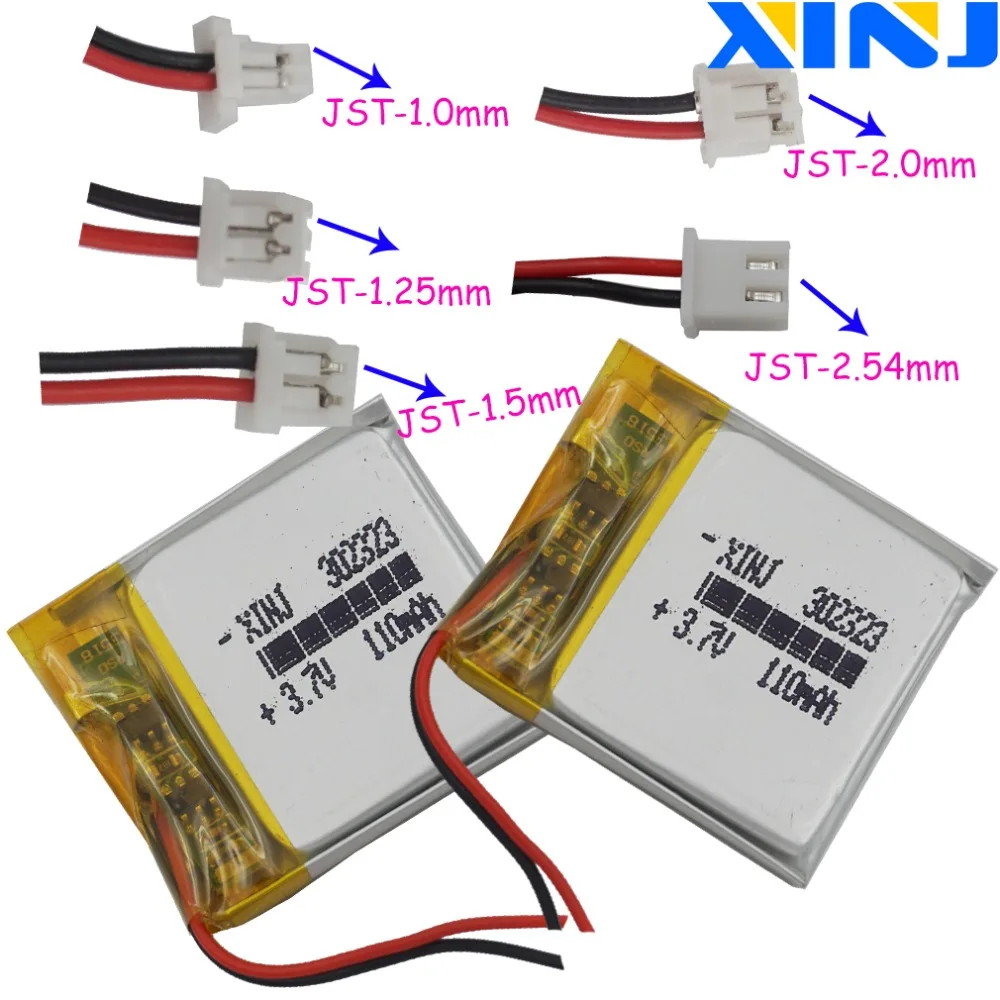 XINJ 2 шт. 3 7 V 110 mAh Li po полимерная Батарея 2pin JST PH 1 0/1 25/1 5/2 0/2 54 мм 302323 для стерео система