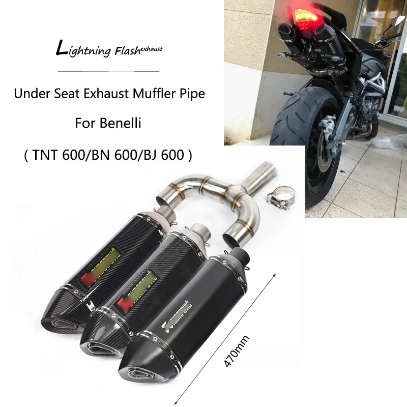 For Benelli 600 Exhaust Pipe Motorcycle Dual-outlet Mid Slip On 2 51mm Exhaust Muffler Pipe Rear Escape TNT600 BN600 BJ600