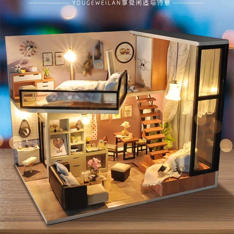 Сборка DIY Кукольный дом, игрушки деревянные домики Miniatura миниатюрные кукольные игрушки с мебели светодиодный светильник подарок на день рождения Brinquedos