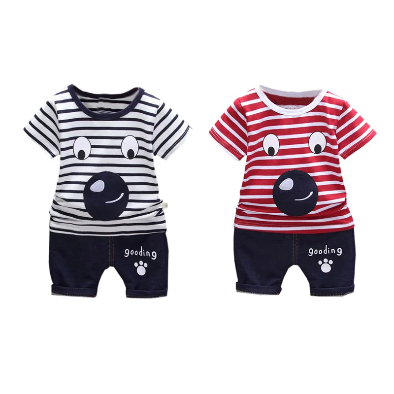 Summer Baby Boy Girls Adorable Cartoon Striped T-shirts Sets Short Sleeve Tops Blouse Shorts Casual Twins Cute Outfits Clothes | Детская