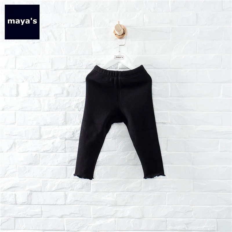 Mayas/модные однотонные Утепленные зимние штаны для девочек детские обтягивающие