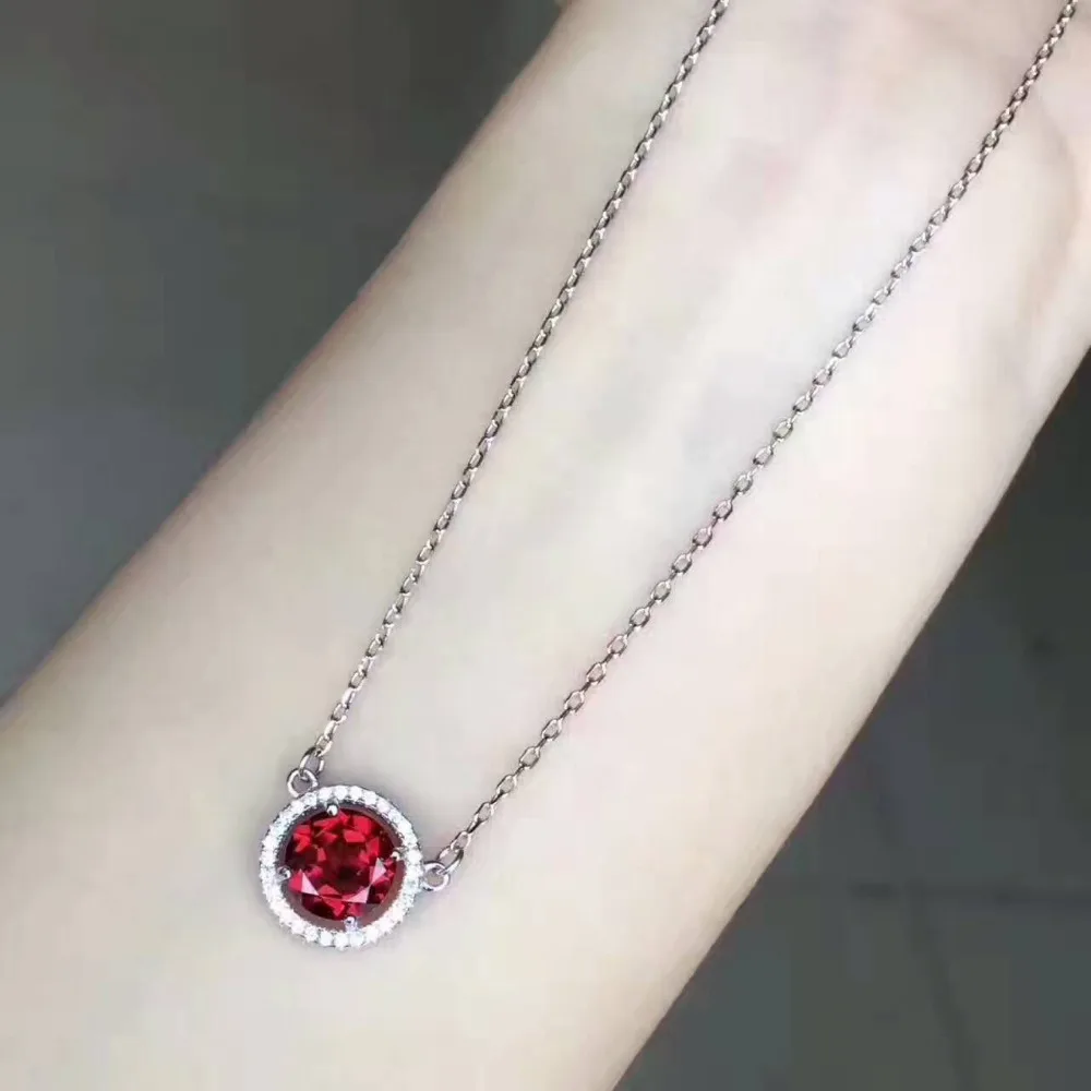 Ожерелье с подвеской из натурального красного граната серебро 925 пробы|jewelry