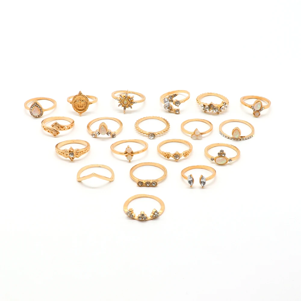 19 шт./компл. женские туфли в стиле ретро кольца форме капли воды анис Звезда Луна с