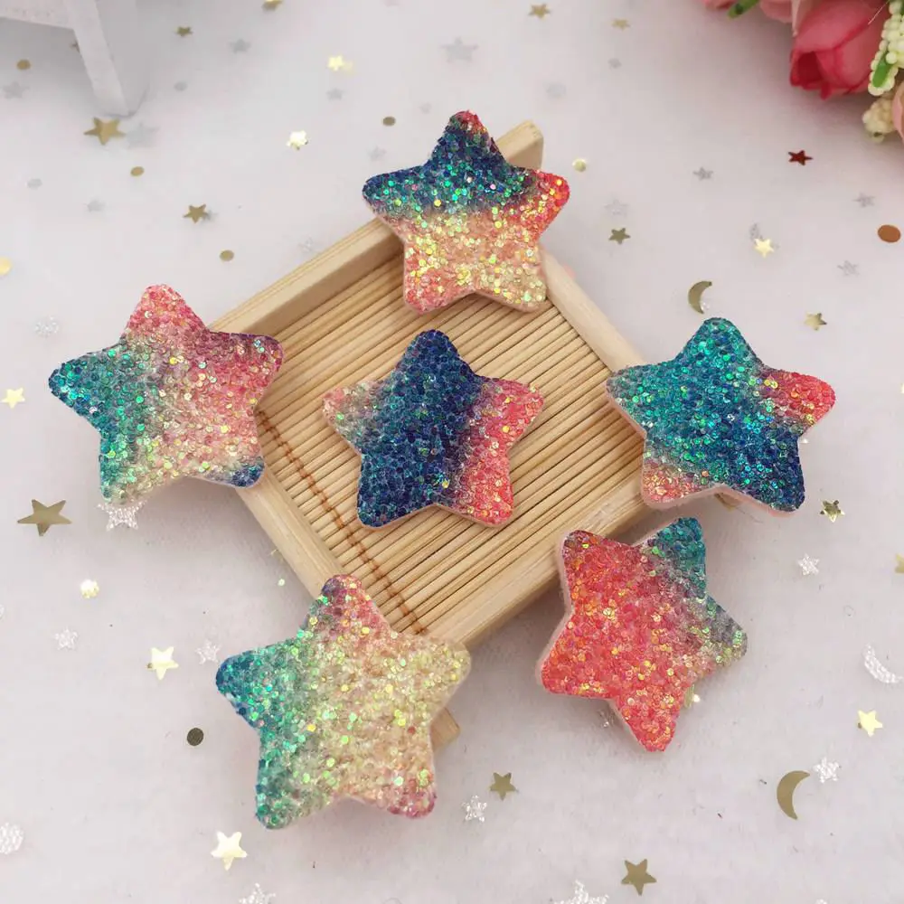 16pcs 35mm Rainbow Glitter Paillett Felt Fabric Star Patches Appliques Wedding DIY A52 | Дом и сад