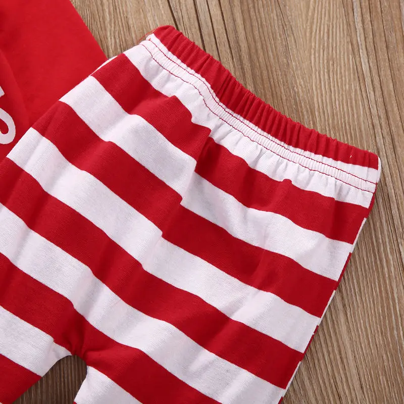 Newborn Baby Girls MY First Christmas Romper Bodysuit +Stripe Pants 2Pcs Outfits | Детская одежда и обувь