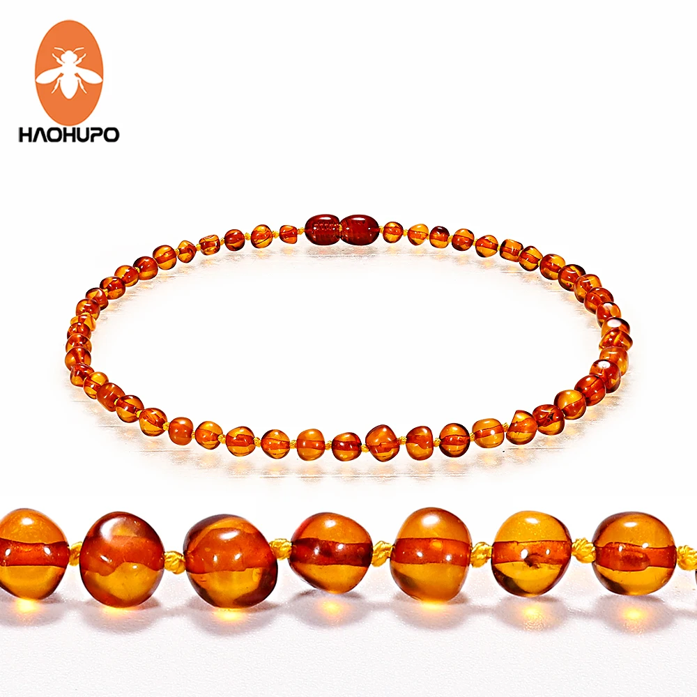 HAOHUPO Cognac Natural Amber Necklace for Baby Adult Baroque Baltic Amber Beads Jewelry Natural Stone Collar Supplier 7 Colors