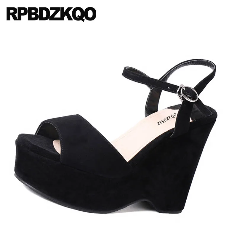 черный женщины на платформе замша роскошь Slingback высокий каблук дамы сандалии с