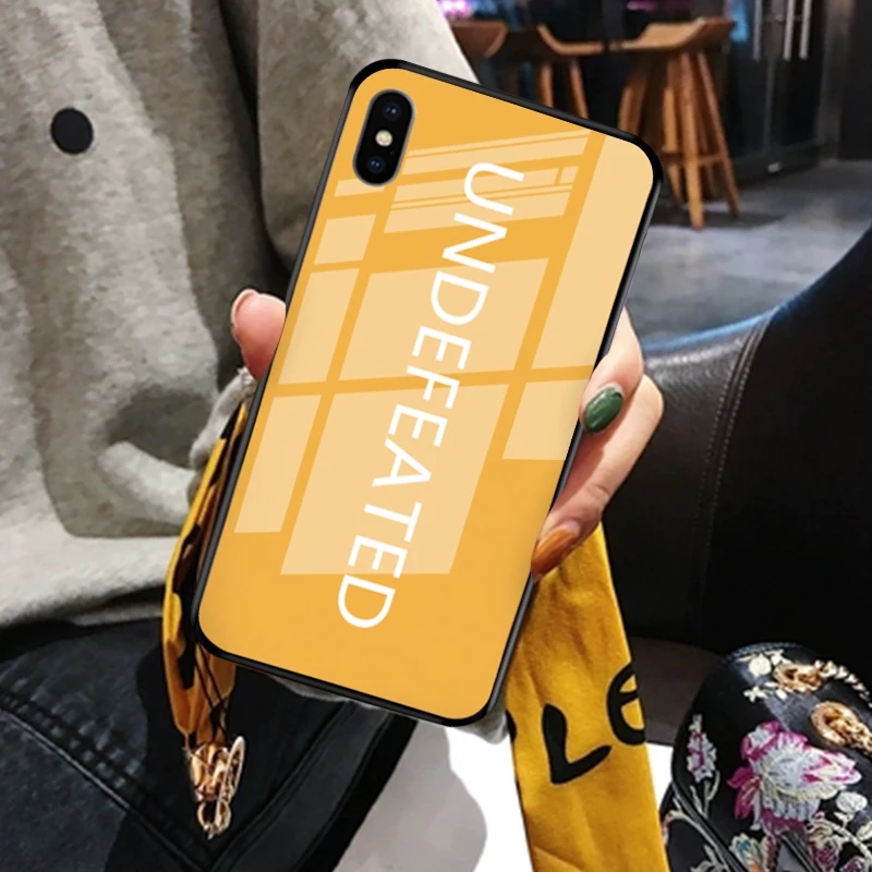 JAMULAR Fashion Brand Undefeated Glass Phone Case For iPhone XS MAX X XR 7 8 6 6s Plus Letter Pint Glossy Hard Back Cover Fundas | Мобильные