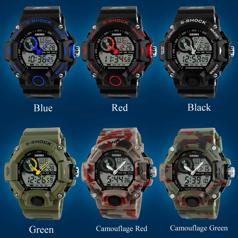 Новый 2016 КАМУФЛЯЖ S Шок Спортивные Часы Кварца Людей Dual Time аналоговый Цифровой