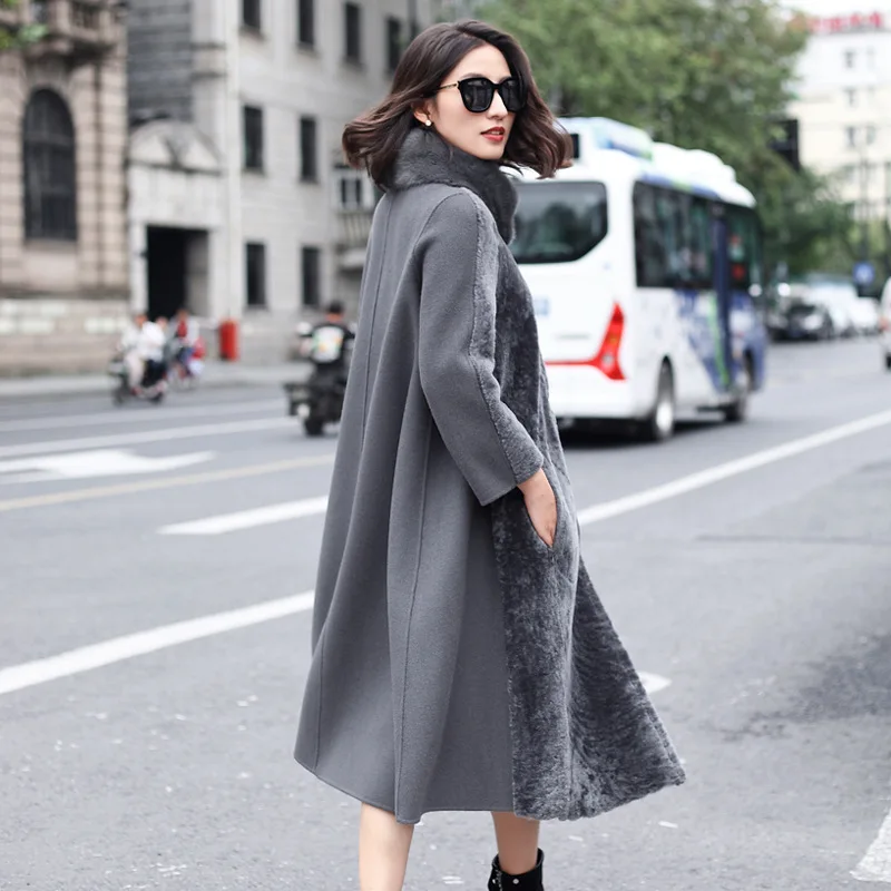 2018 New Women's Winter Real Fur Coat One Long Section Two Sides Wearing Sheep Shearing Mink Collar Warm Jacket LE466 | Женская