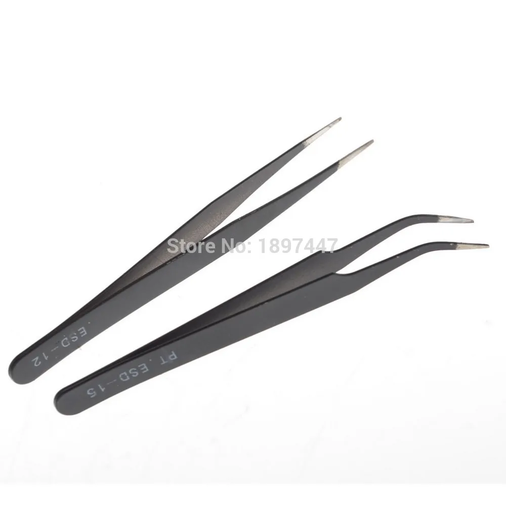 

2PCS Black Color Metal Tweezer Elbow Straignt Style Picking Up Beads Nail Sticker Manicure Tool