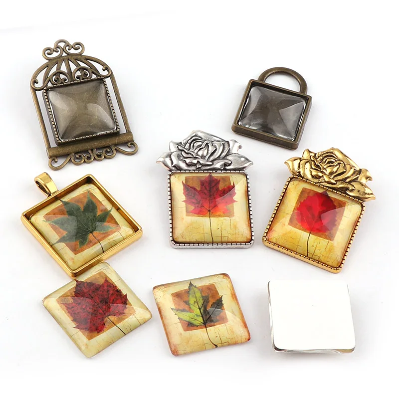 12mm 20mm25mm Square Cabochon Glassc Maple Leaf Cat Dome Mixed Handmade Print Image Fewelry Findings For Pendants Necklace DIY | Украшения
