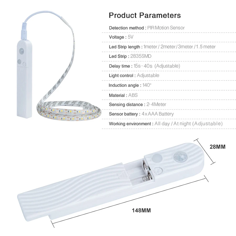 Водонепроницаемый PIR датчик движения под шкаф светильник Светодиодная лента 5050SMD