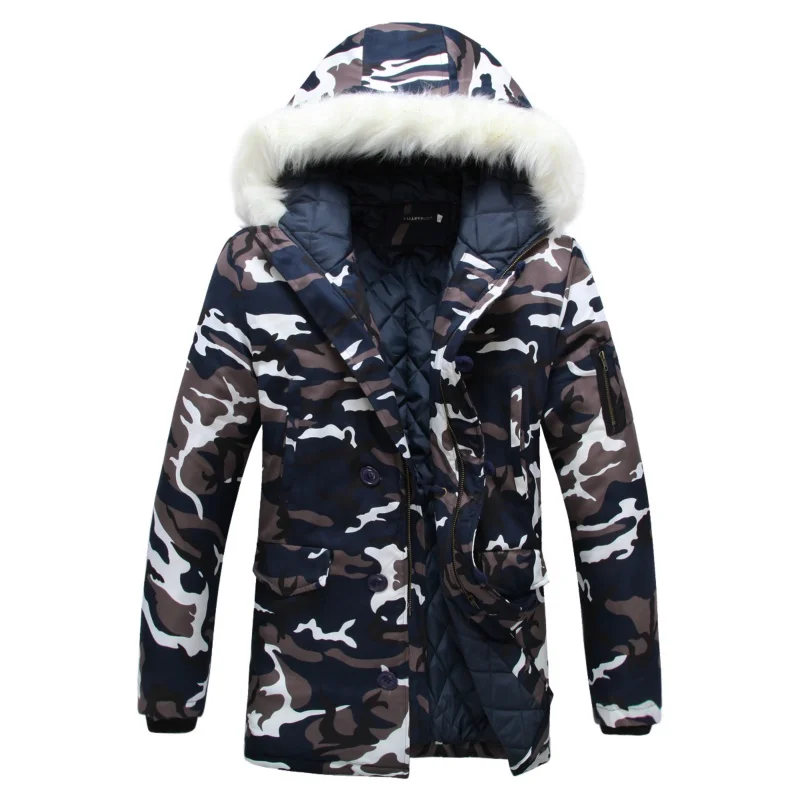 

Fashion Brand Camouflage Parkas Mens Medium-long Winter Coat Thick Cotton-padded Winter Jacket Men With Fur Hood 5XL