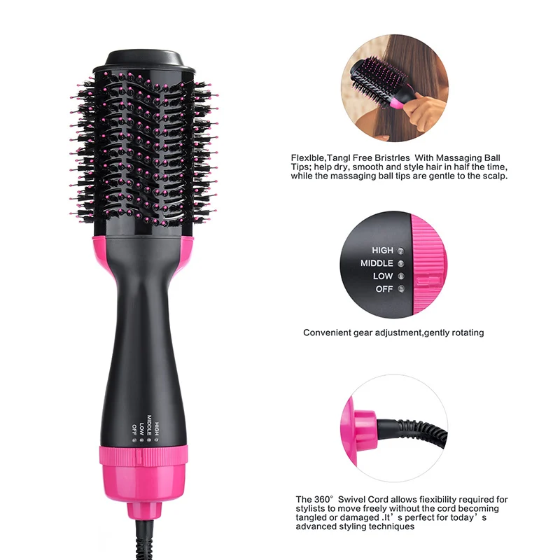 

1000W Professional Hair Dryer Brush 2 In 1 Hair Straightener Curler Comb Electric Blow Dryer With CombRoller Styler