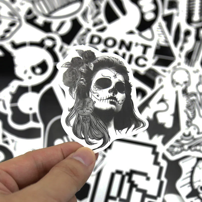 60 шт. смешанные черно-белые наклейки s для багажа искусственный скейтборд