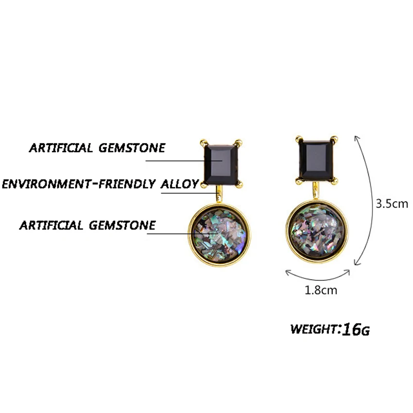 Классические геометрические серьги-гвоздики с искусственными драгоценными