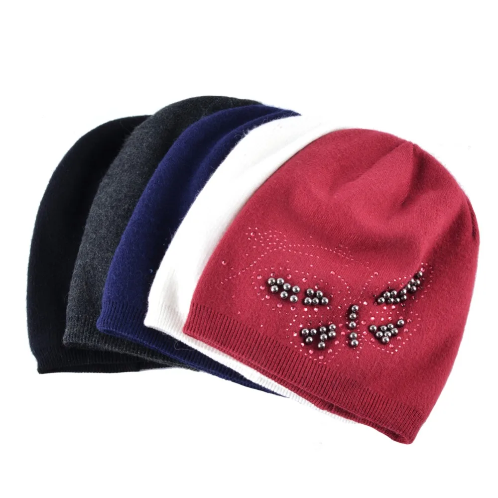 TQMSMY женская зимняя шапка с жемчугом и бабочкой дизайн кроличьим мехом шерстяная