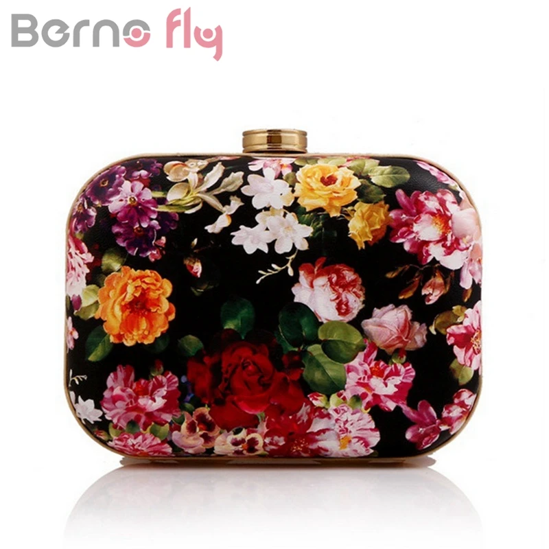 BERNO Fly/Брендовая женская вечерняя сумочка с цветочным принтом золотистого цвета