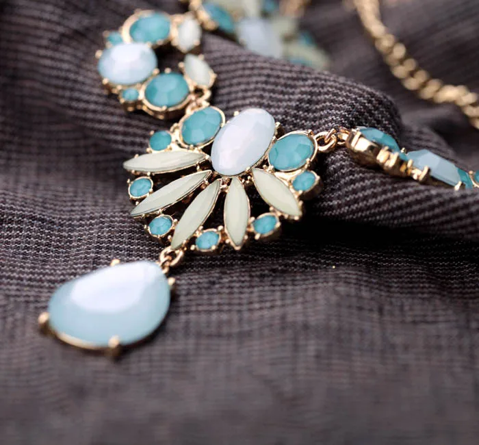 Light Blue Floral Waterdrop Necklace Online Shopping India Women Collier Fashion Wholesale | Украшения и аксессуары