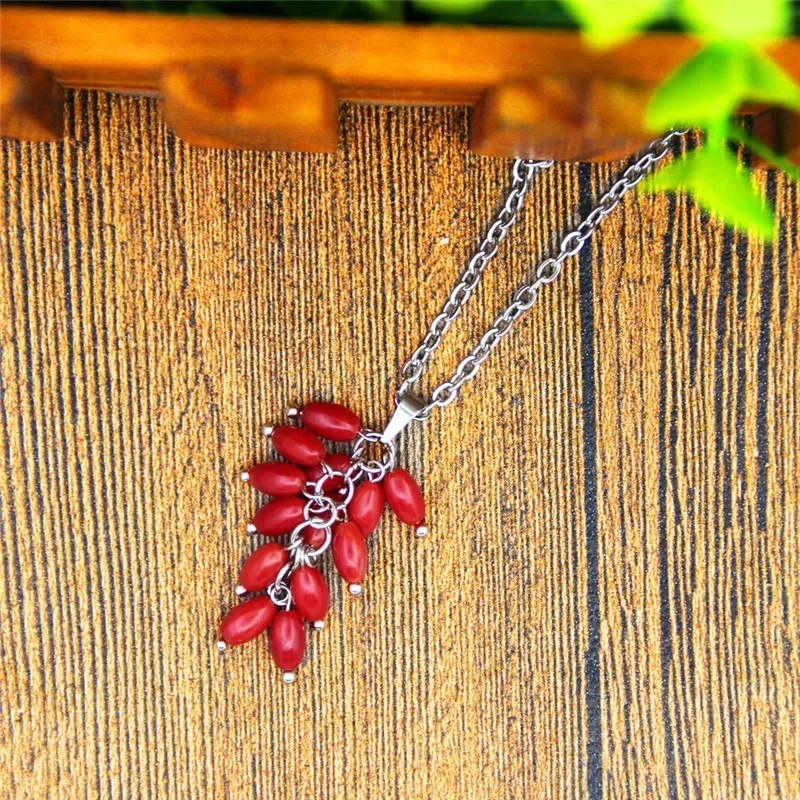 Handmade Coral Bead Pendant Necklace Natural Stone For Women Stainless Steel Jewelry TN466 | Украшения и аксессуары