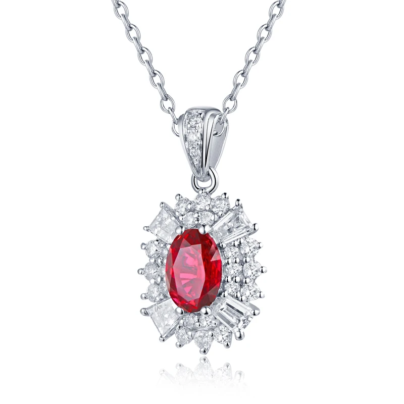 Женский кулон с натуральным Рубином из белого золота 14 карат|pendants for women|diamond ruby