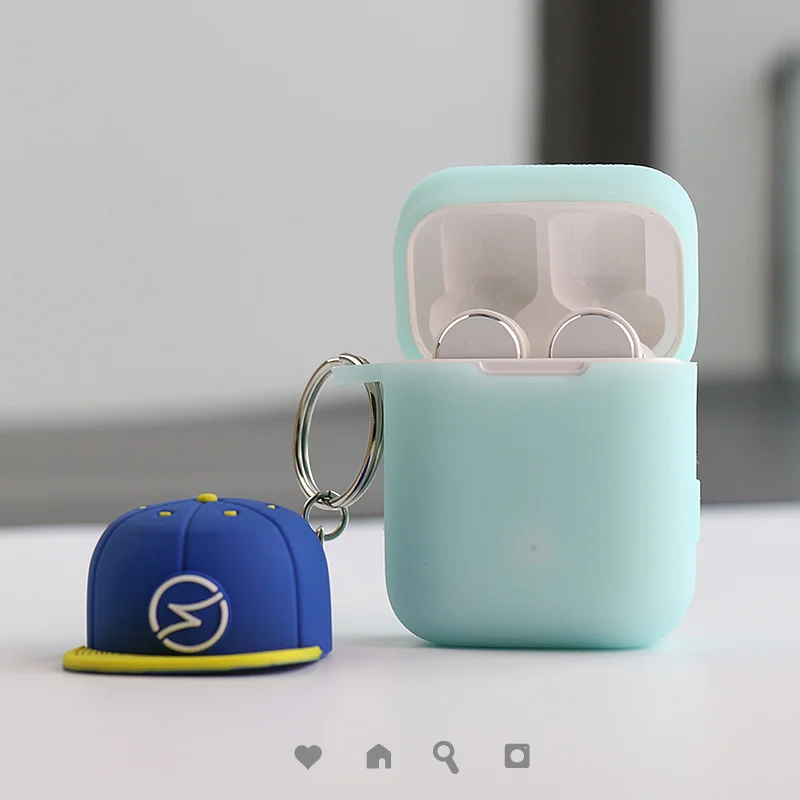 case with hat Силиконовый чехол для Xiaomi Airdots Pro чехол силиконовый чехол с карабином сумка с крючком для Air TWS беспроводная гарнитура зарядная коробка - Цвет: case with hat