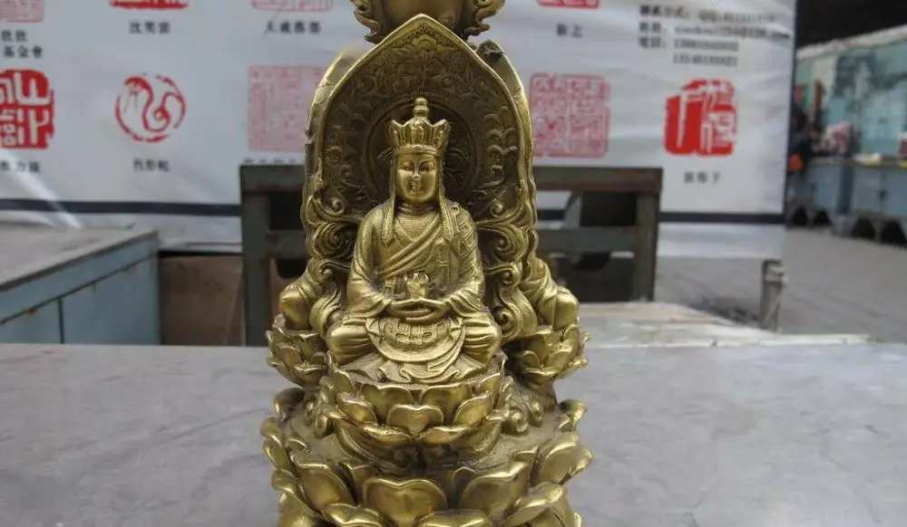 Tibet Buddhism Pure Brass Sakyamuni Ksitigarbha Kwan-Yin Buddha three statue | Дом и сад