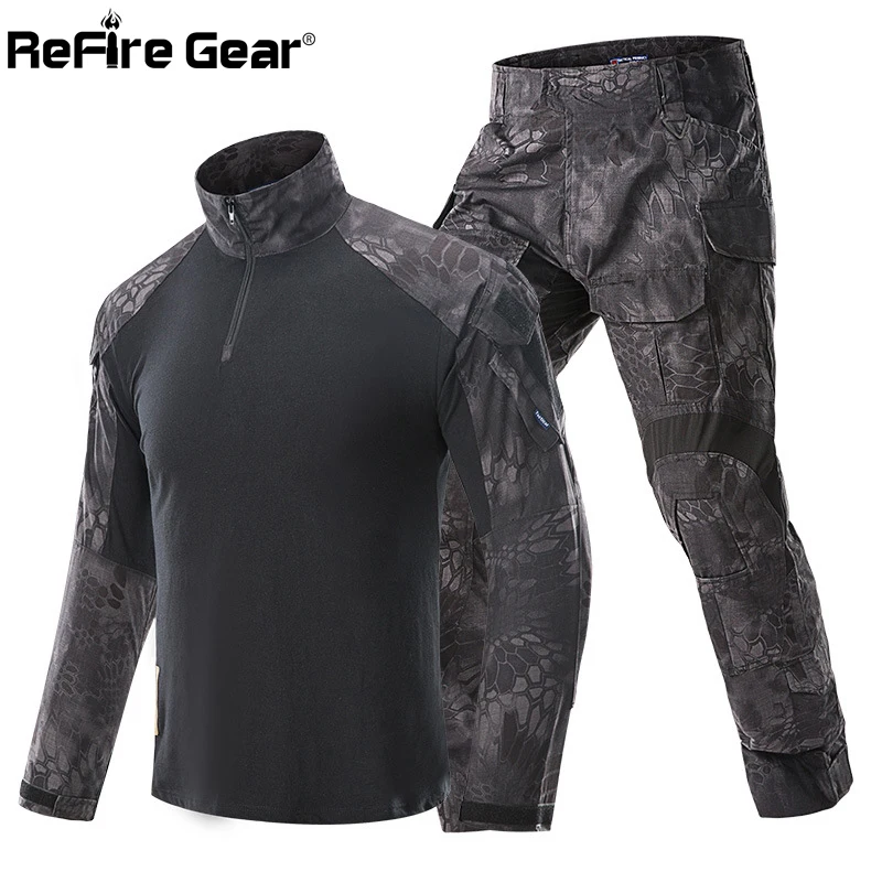 Refire gear Тактическая Военная камуфляжная форма одежда для мужчин армейский боевой костюм наборы водонепроницаемые брюки карго Футболки с длинным рукавом