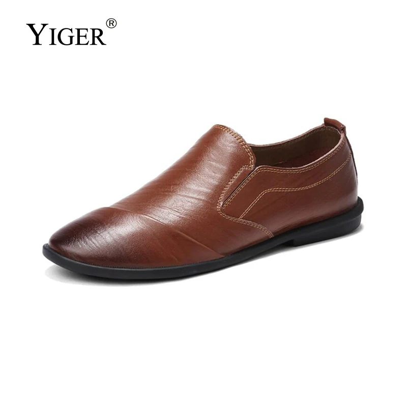 Мужские лоферы YIGER из натуральной кожи повседневные туфли без застежек цвет