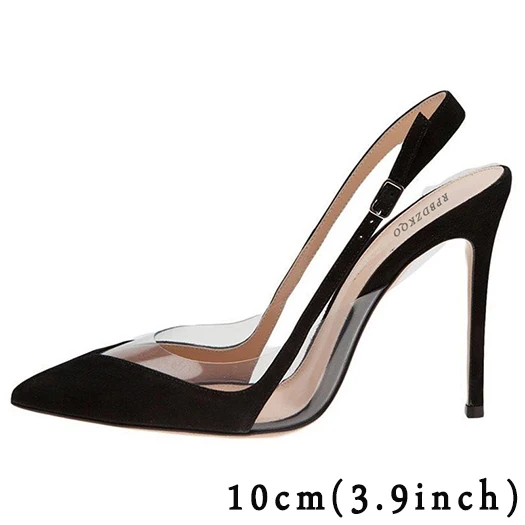 black 10cm Высокие каблуки ультра супер 11 43 Slingback 10 42 стилет черный Женская обувь марка ремень Плюс размер Pvc дизайнер экстремальный насосы Указательный палец китайская мода Китай Лето новая - Цвет: black 10cm