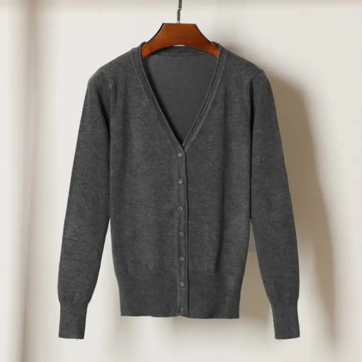 dark gray Queechalle, 28 цветов, вязаные кардиганы, весна-осень, кардиган, женские повседневные топы с длинным рукавом, v-образный вырез, Однотонный женский свитер, пальто - Цвет: dark gray