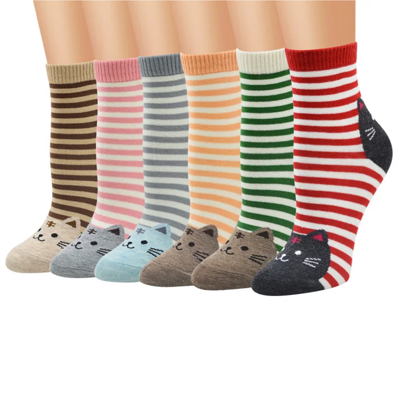 

3 Pairs 3D Animals Stripe Cartoon Socks Women Cat Footprint Cotton Sock Floor Kawaii Lovely Art Socks Animal Funny Happy Meias