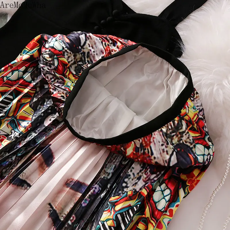 

AreMoMuWha Elastic Waist Ins Super Fire In The Long Paragraph Characters Printed Pleated Big Swing Half Length Skirt FemaleMH381