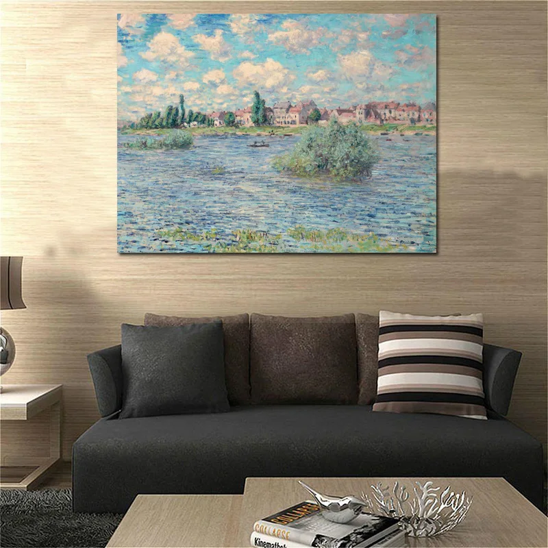 Приморский рыбацкая деревня от Monet Холст Картина Печать Гостиная Украшение дома