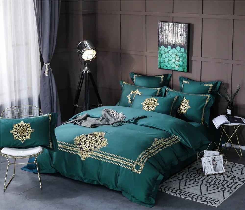 New 100S Egyptian Cotton Luxury Royal Embroidery Bedding Set 4/6pc King Queen Wedding Bed Sheet Cover set Duvet pillowcase | Дом и сад