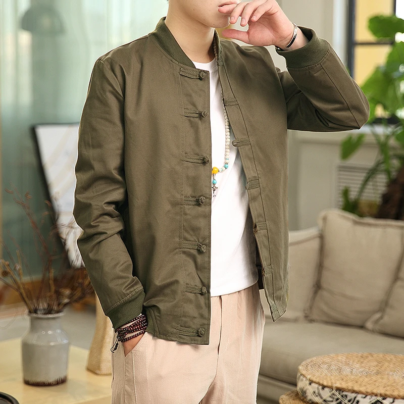 New Spring Bomber Jacket ArmyGreen Chinese Style Men Jackets Cotton Casual Shirt Coats Traditional Clothes chaqueta hombre
