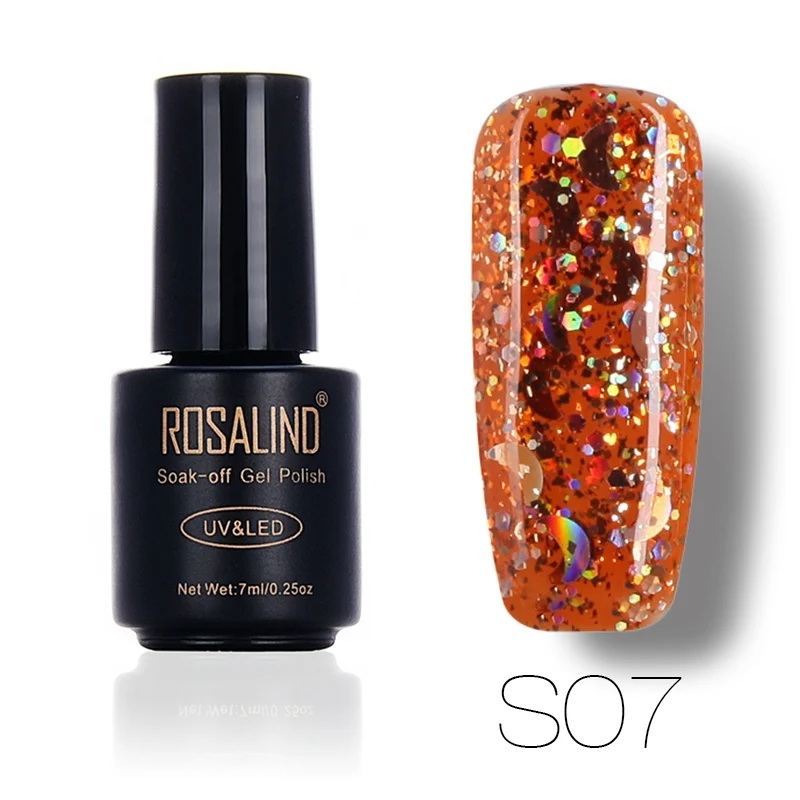 ROSALIND, 7 мл, Звездный и лунный блеск, S01-12, УФ и светодиодный, замочить, Гель-лак для ногтей, маникюрный Гель-лак - Цвет: S07