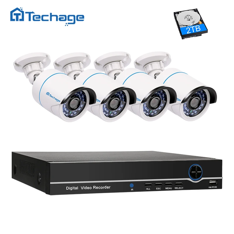 Techage 8CH 1080 P PoE NVR комплект системы видеонаблюдения 2.0MP Крытый открытый