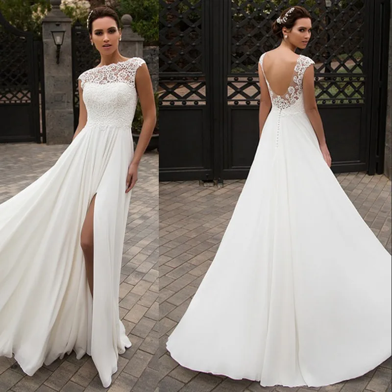 2019 пляжное свадебное платье шифоновое кружевное с открытой спиной Vestido De Novia