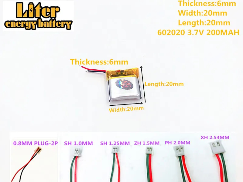 Литровая батарея 3 7 V 200mAh 602020 вилка литиевая полимерная аккумуляторная для MP3 MP4 MP5