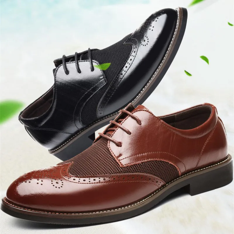 

Big Size 38-48 Men Leather Shoes Casual Summer Breathable Men Business Flat Shoes Lace Up Men Formal Shoes Oxfords Shoes For Men