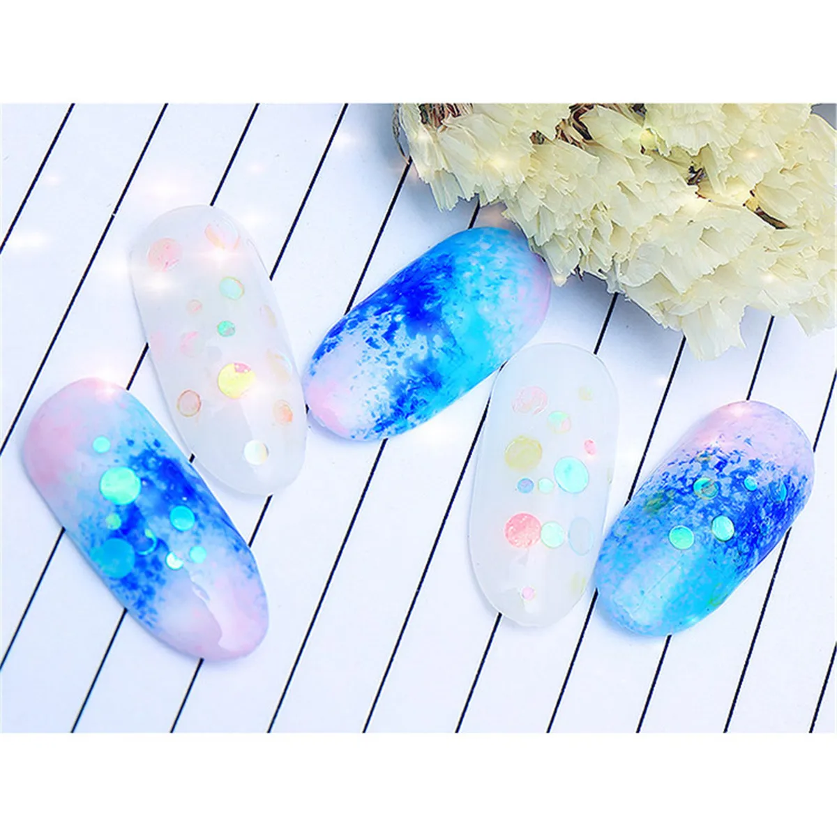 

Semi-transparent Mermaid Nail Glitter Sequins Colorful Round Paillette Gradient Manicure Nail Art Flakies Decoration 12 Colors