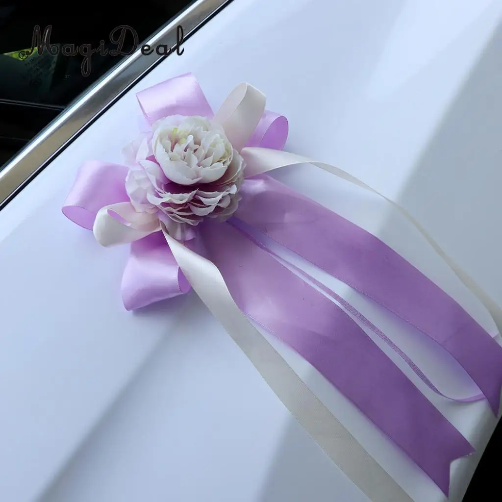 MagiDeal 12 шт. Свадебный автомобильный набор украшений DIY Шелковый цветок венок лента Набор бантов зеркало автомобиля Дверная ручка крыша Свадебный поставщик