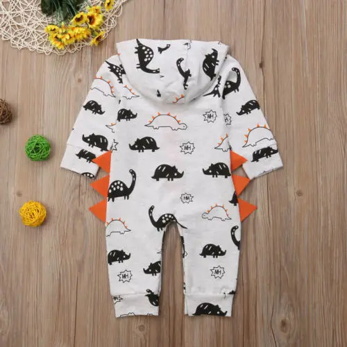 

2018 Autumn Newborn Baby Boy Girl Dinosaur Hooded Romper Jumpsuit Autumn Outfits Clothes Size 0-24M