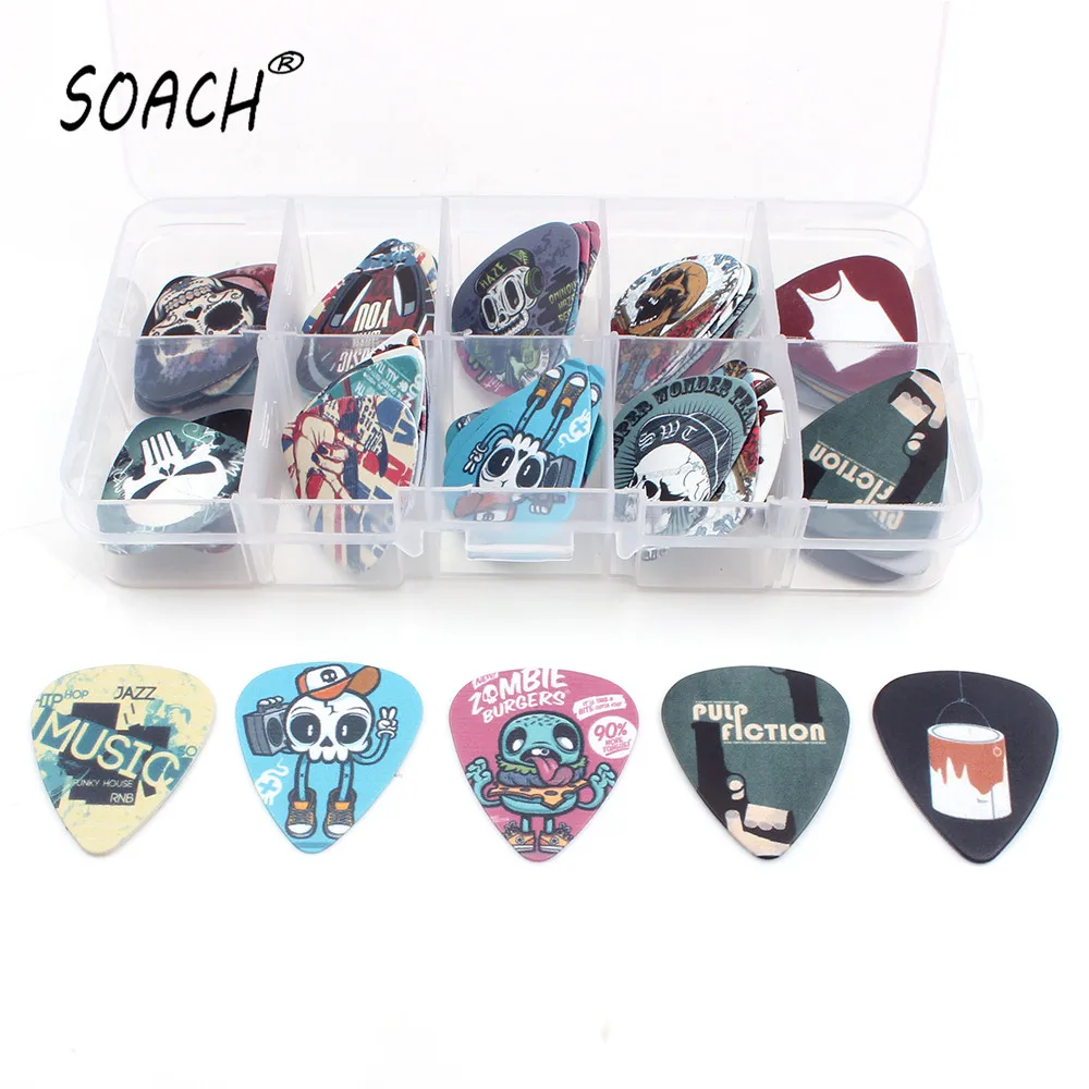 

SOACH A lot of kinds 50pcs 10 grids Rock Band cartoon Guitar Picks Mix Plectrums + Clear Makeup Draw Case Bead Box earrings DIY