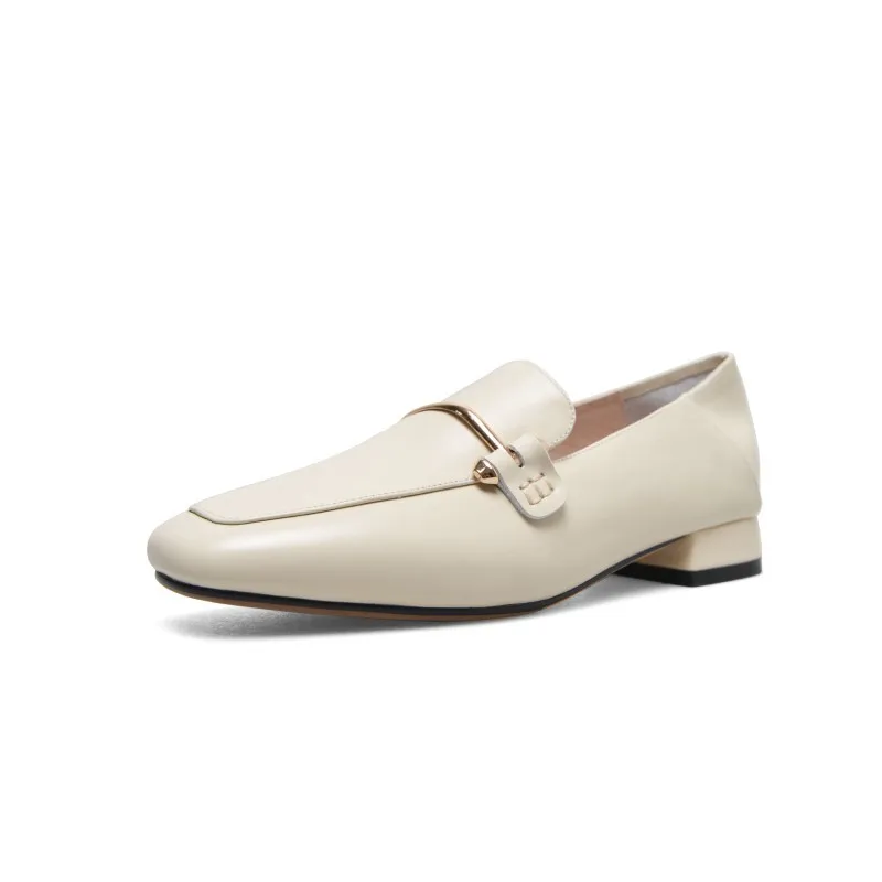 

Stylesowner 2020 Soft Leather Women Casual Shoes Flat Squared Toe Loafers Metal Buckle Autumn Zapatos Mujer High Quality Shoe