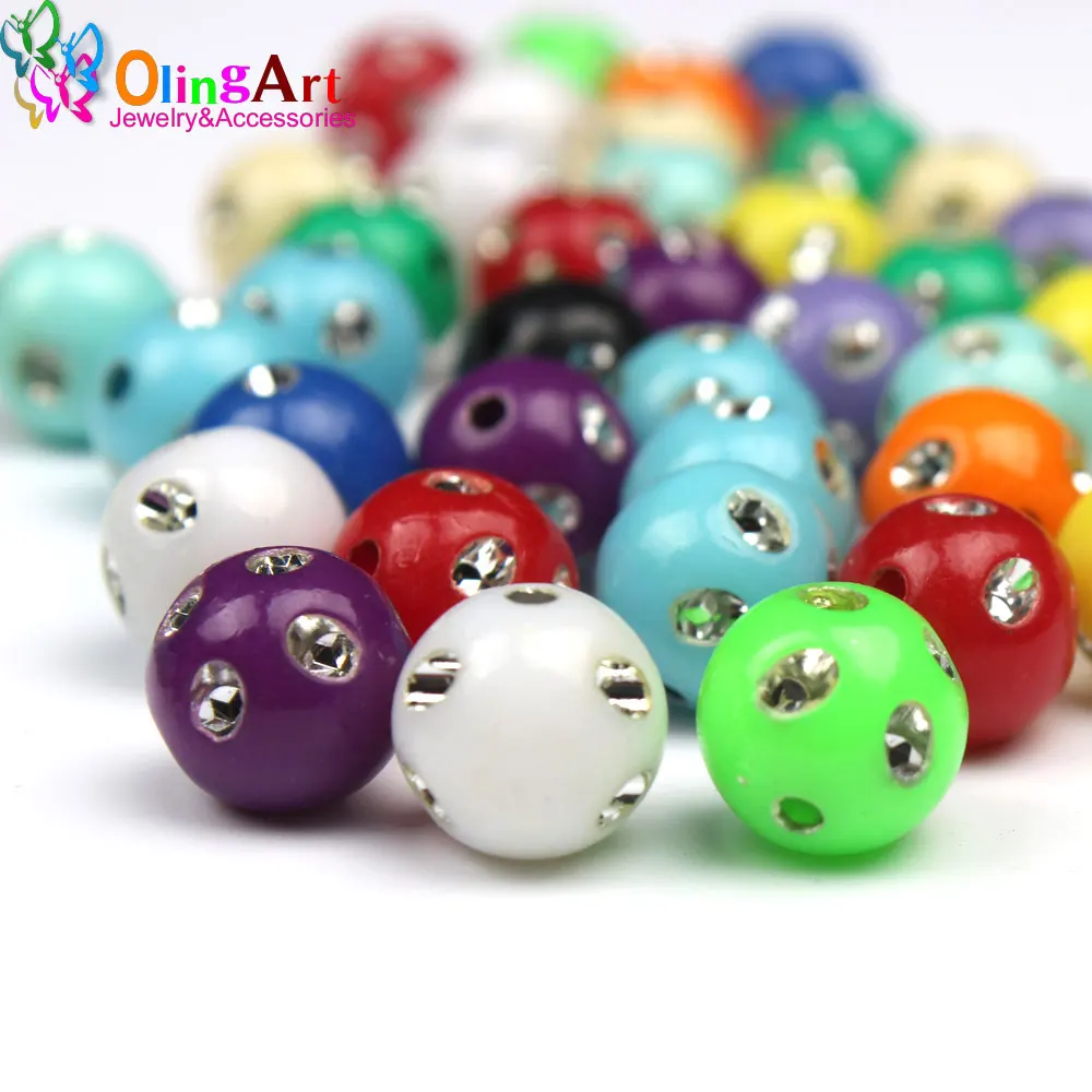 

OlingArt 10MM 100Pcs round mixed multicolor Silver color Acrylic Beads solid color DIY earring Bracelet necklace jewelry making